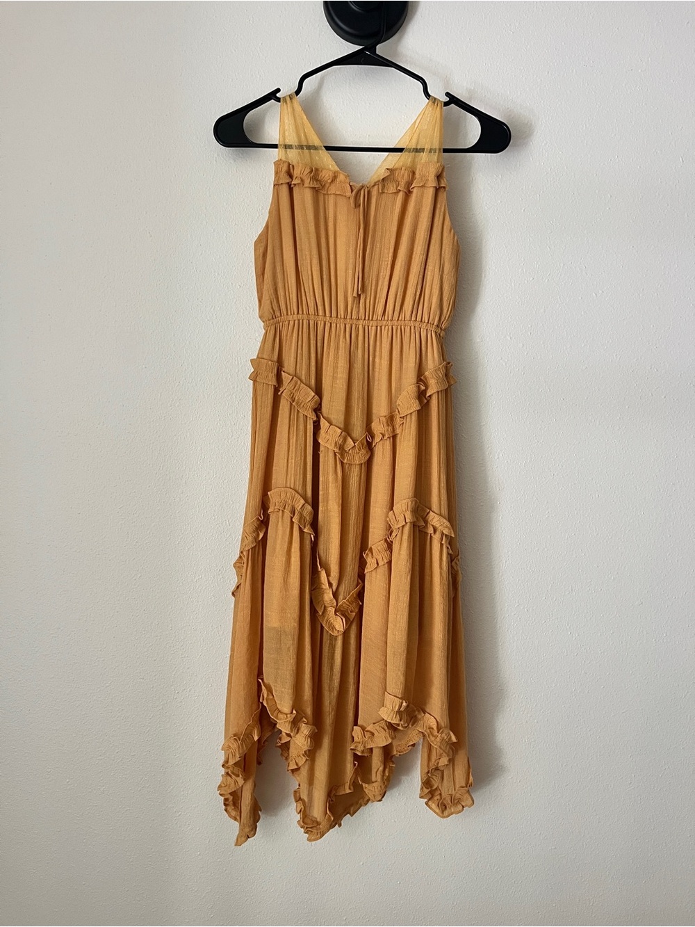 Joyfolie Girls Asymmetrical Ruffle Dress in Mustard